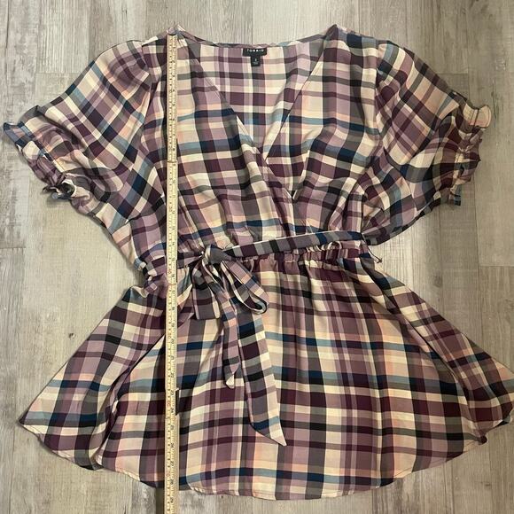 Torrid Georgette Surplice Puff Sleeve Blouse purple plaid Size 2 (2XL, 18-20) - Picture 7 of 13